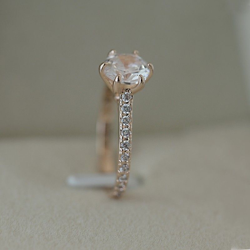 "Simple Crystal Clear Round Pure Zircon Thin Rings for Women, EVGG1458