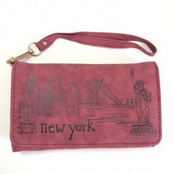 Women Wallet New York Statue Of Liberty Money Coin Credit Name Card Wristlet Purse Red
