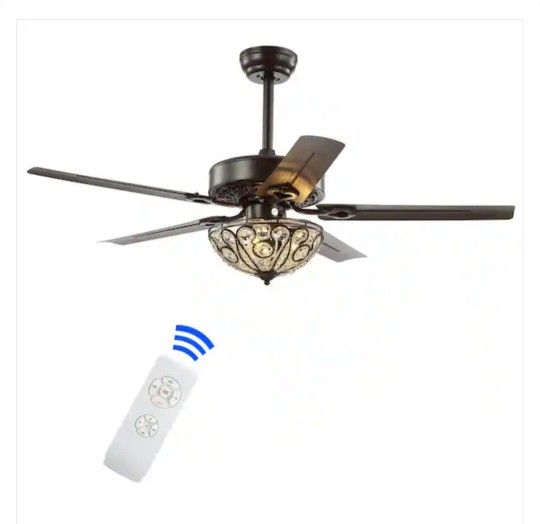 JONATHAN Y 48" Oil Rubbed Bronze 3-Light Wrought Iron LED Ceiling Fan w/ Remote