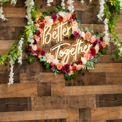 Faux Wood Shiplap, Neon Sign And Floral Boarder