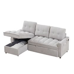 MH 78.75 Reclining Sofa, Pull-Out Sofa Bed with USB and tape-c charging ports, L-Shaped Sectional Sofa with Reclining Storage and Arm Side Organizer P