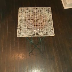 Wicker And Cast Iron Outside Side Table Or Plant Holder!