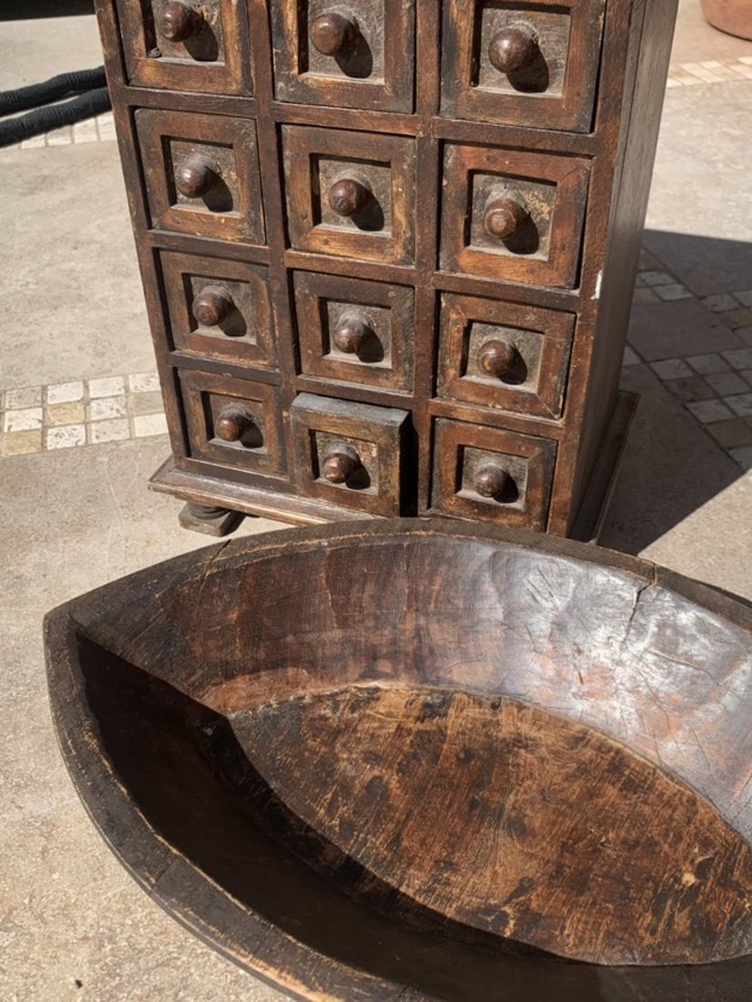 Wooden Antique Medicine Cabinet + Decorative Bowl - Pottery Barn