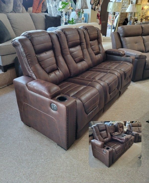 Brown Power Reclining Sofa