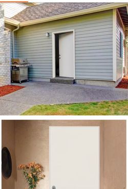 36 in. x 80 in. Flush Primed Steel Prehung Front Door Puerta de acero precolgada de 36” x 80” para entrada