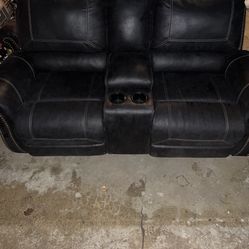 Black Leather 2 Seater Recliner 