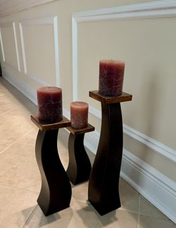 3 Wood Candle Holders with Candles