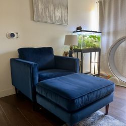 Living Spaces Fairfax Denim Velvet Chair & Ottoman