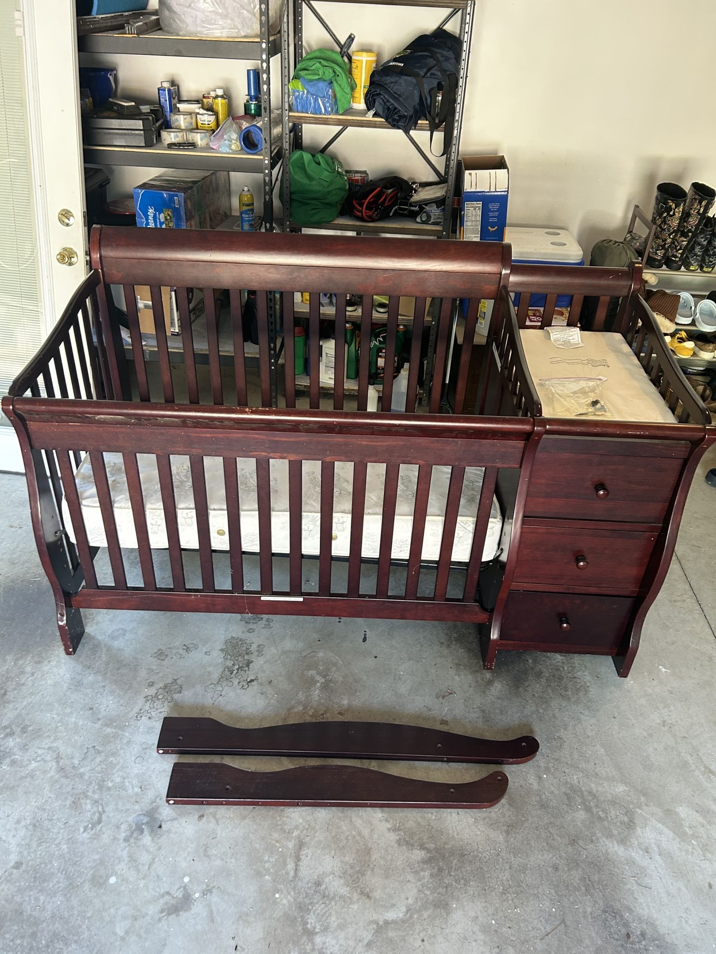 Elegant 4-in-1 Convertible Crib with Changing Table + Premium Serta Mattress - $100