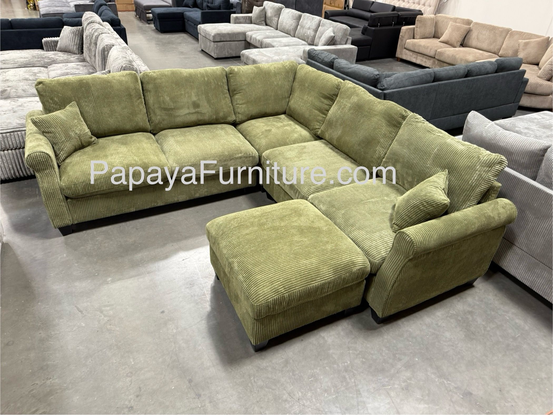 New! Green Sectional Sofa And Ottoman, Sage Sectional, Sectionals, Sofa, Couch, Living Room Sofa, Corduroy Sectional, Plush Sectional,Soft Plush Couch