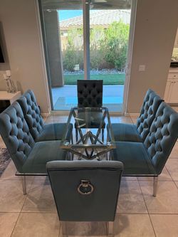 Modern Glass/Chrome Dining Table & Chairs (7 Piece Set)