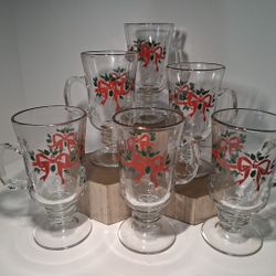 New Libby Holly Berries & Bows Irish Coffee Mugs