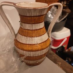Vintage Mid-Century Vase with Scored Vertical Lines and Double Handles-italy