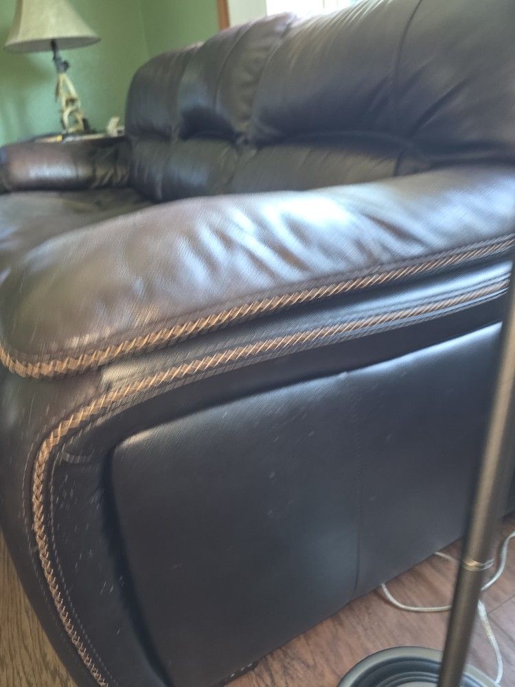 Full Grain Genuine Leather Couch. Some Sun Fading And Cat Scratches On Back Side . Was 1700.00 New