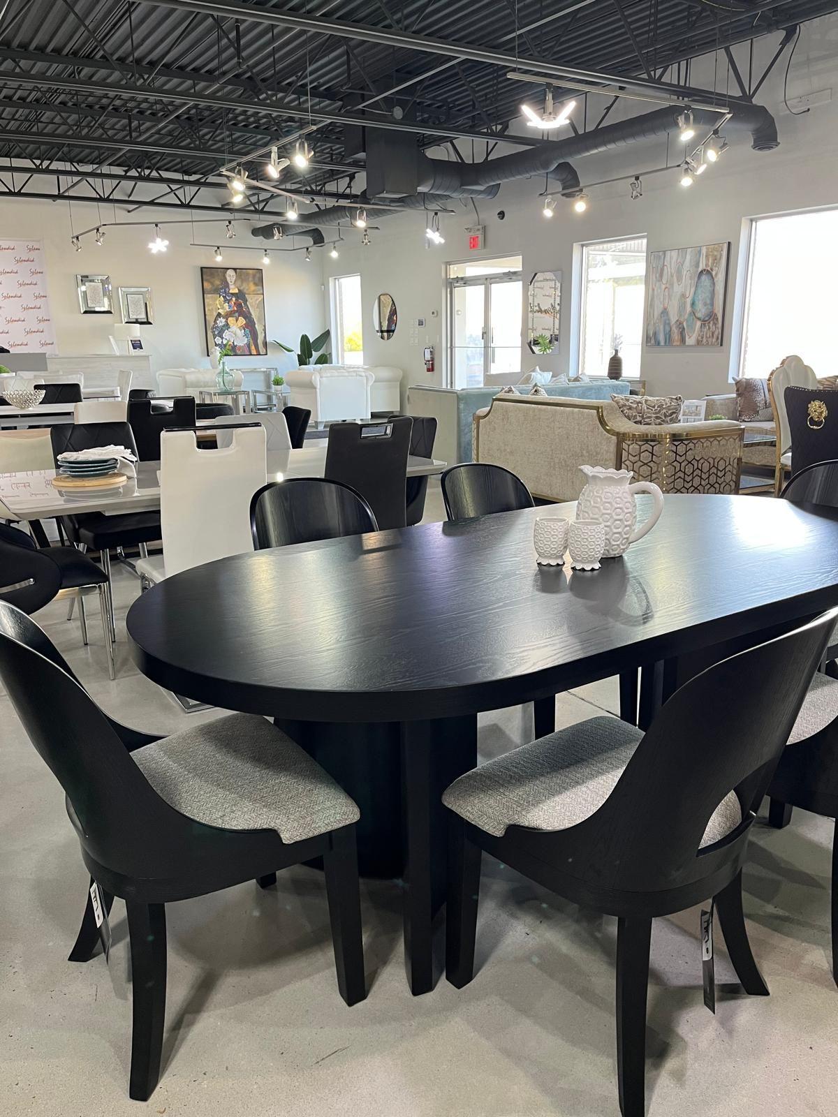 Stunning black finish oval dining set w/ultra sleek design chairs