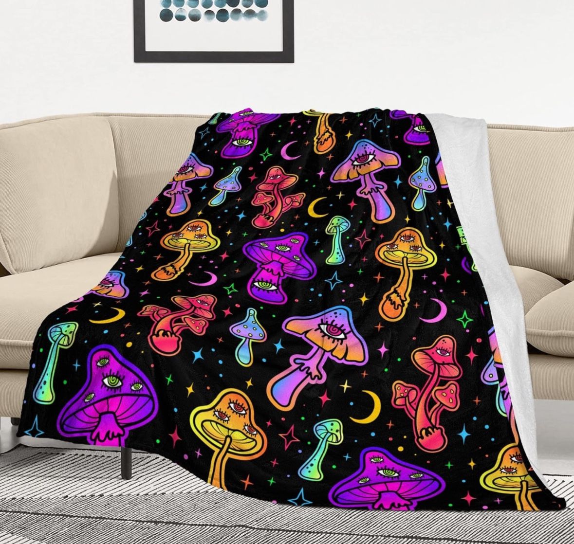 Mushroom Fleece Blanket Throw, Soft Cozy Fuzzy , Throw Size 50" x 60" (130 x 150 cm)