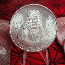 Mexico 100 Cien Pesos Silver Coin .720