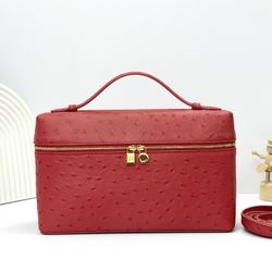 Loropiana Extra pocket L27 Ostrich print pinkish pink gold buckle red bag
