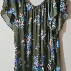 Terra & sky Green Short sleeve top w Multicolor Floral Size 2X NWOT