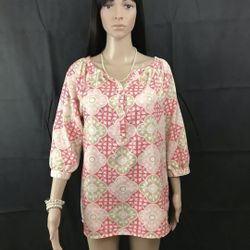 Women’s blouse shirt top size M white stag pink paisley