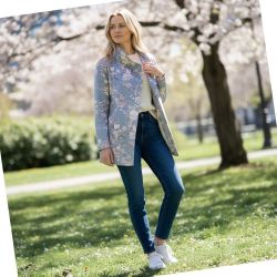 Soft Surroundings Blue Floral Faux Suede Wrap Jacket - Womens 1X
