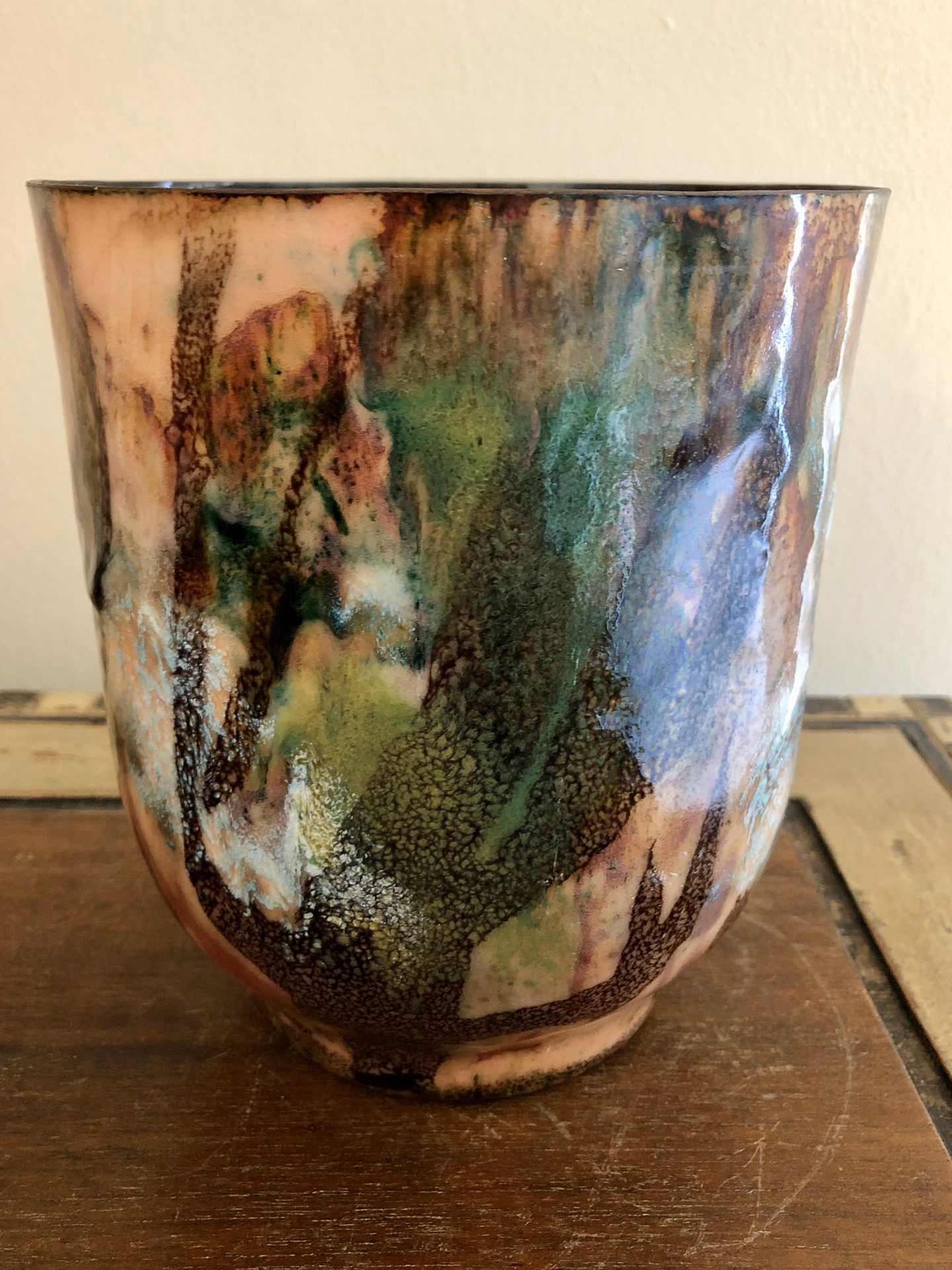 Artistry Enameled Muti-Colored Copper Vase/Pot - 7”