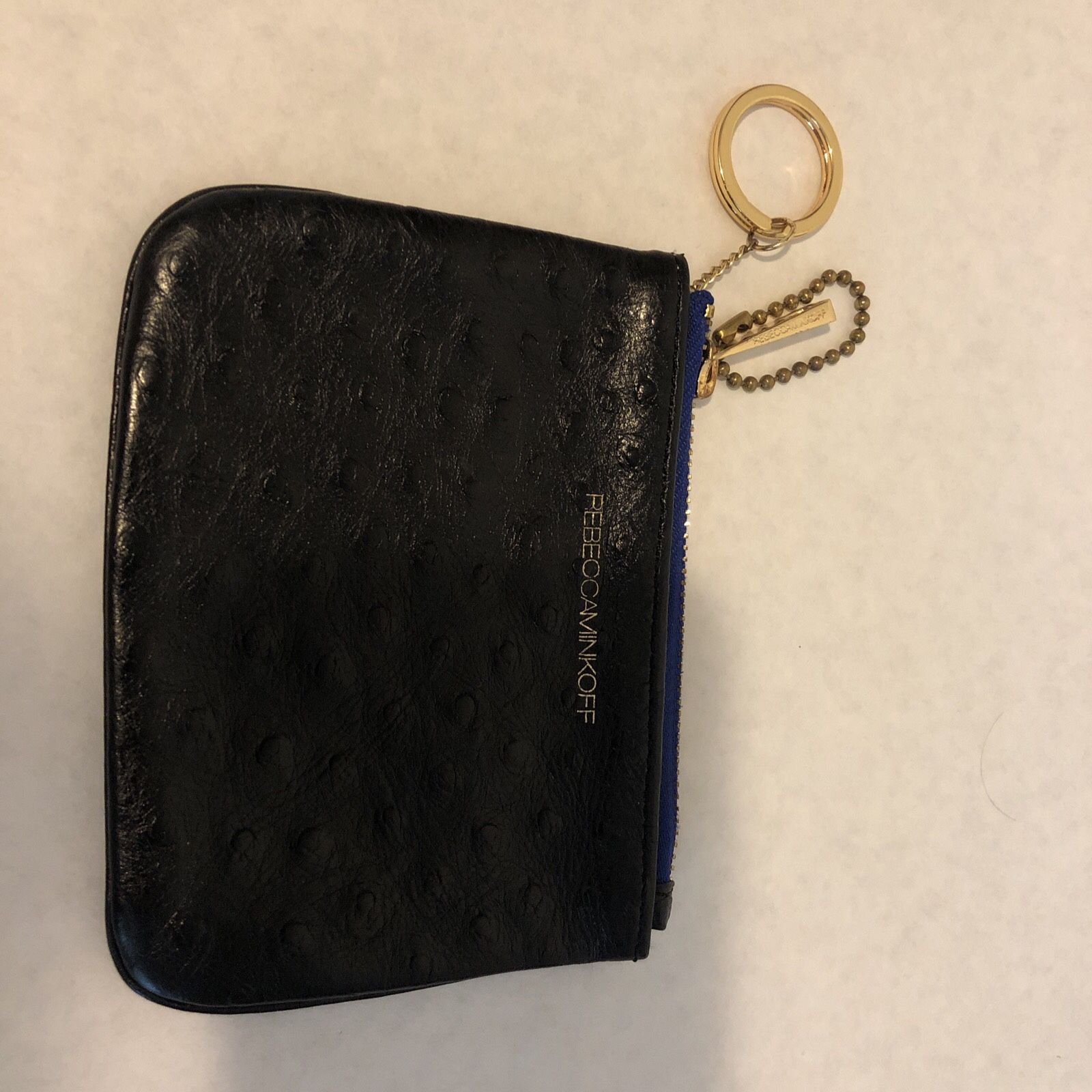 Wallet- Rebecca Minkoff black with keychain. Gold zipper, keychain, and hoop