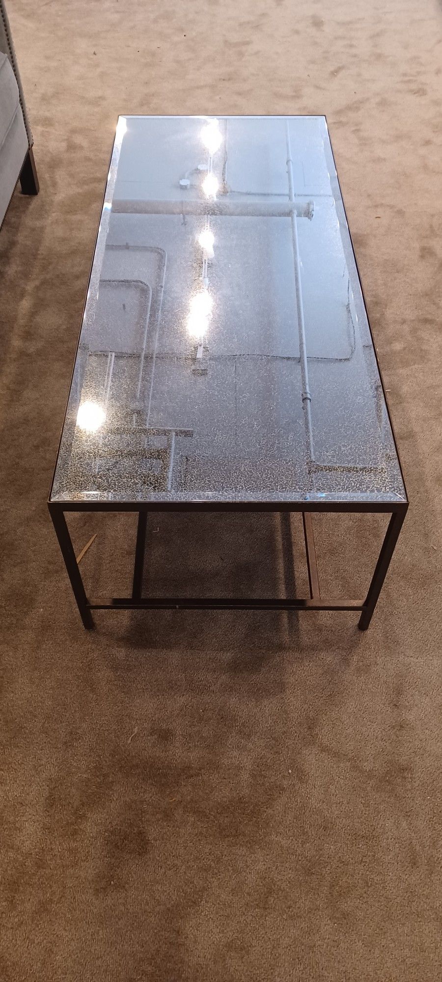Long Metal Base Mirror Top Couch Table