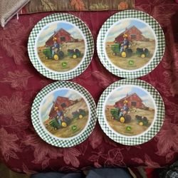 4 JOHN DEERE CLASSIC GIBSON PLATES. 8" TRACTOR WITH PUPS