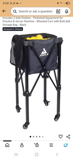 JOOLA Pickleball Ball Caddy - Holds up to 100 Balls - Includes 2 Side Pockets - Pickleball Equipment for Practice & Server Machine - Wheeled Cart with