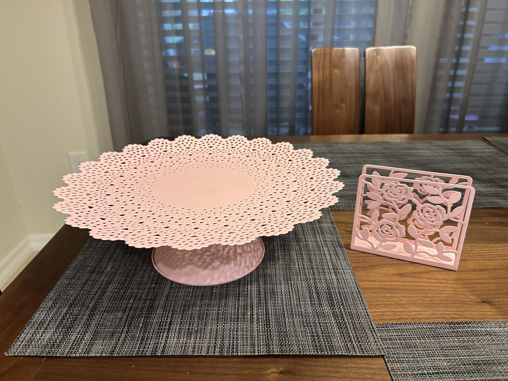 Pink Cake Stand And Napkin Holder