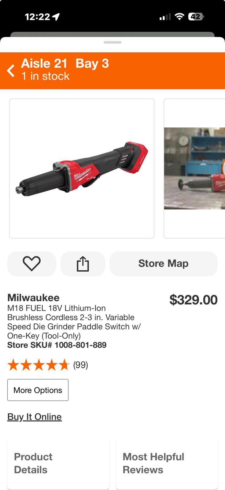 Milwaukee M18 FUEL 18V Lithium-lon Brushless Cordless 2-3 in. Variable Speed Die Grinder Paddle Switch w/ One-Key (Tool-Only)