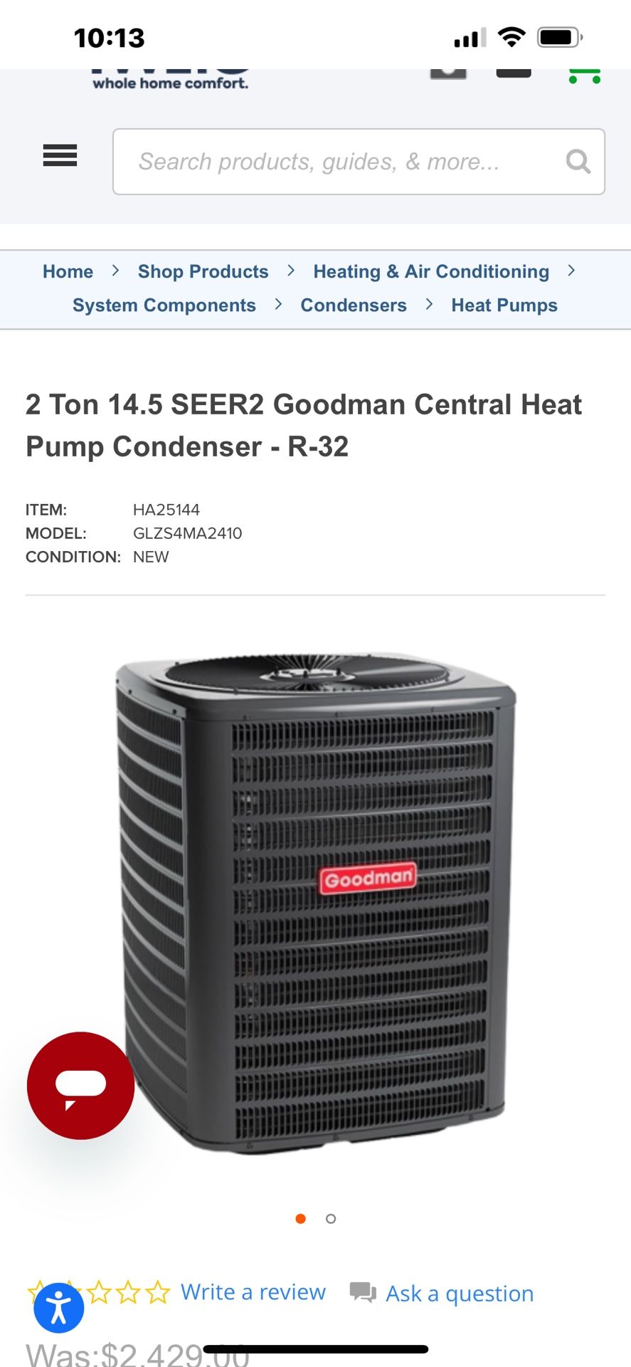 Goodman GSX 14 air conditioning/heat pump unit
