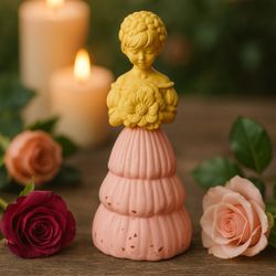 Avon USA 1970s Empty Figural Garden Girl Sweet Honesty Cologne Decanter, 6.5”