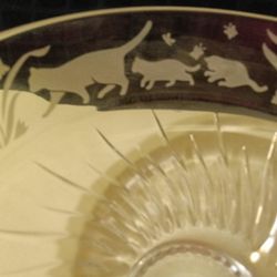 Vintage Lenox Crystal Etched Cat And Kitten Bowl 10x5 1/2 In. Made In Slovenia