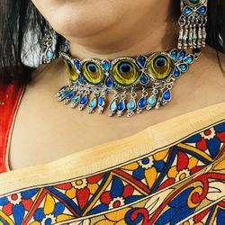 Oxidized Jewelry Necklace Set With Earrings And Finger Ring