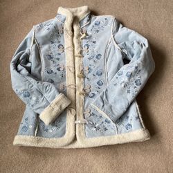 New Suede Leather Embroiled Blue Jacket