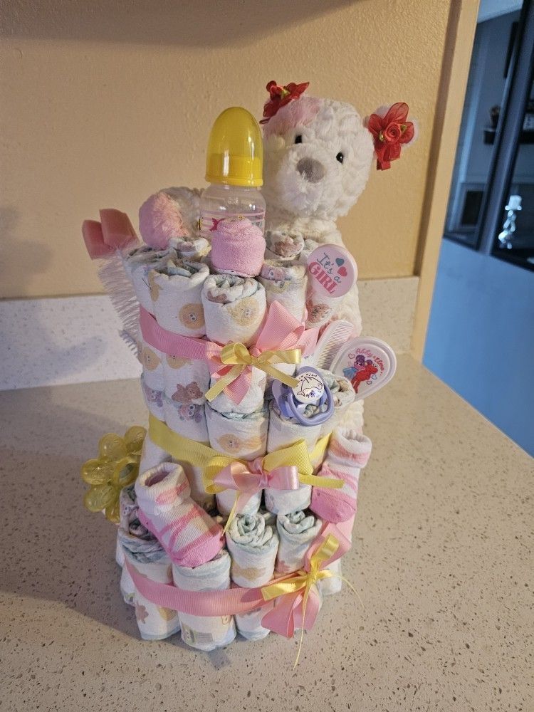 3 Tier Diaper Cake Girl Pink