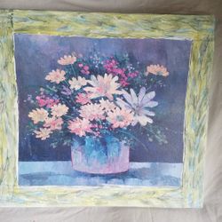 Flowers In Pot Painting On  Wood. Woodland hills Ca. 