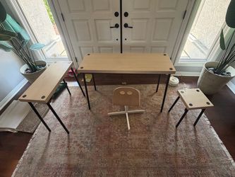 Light Wood Desk, Side Tables, and Chair Set