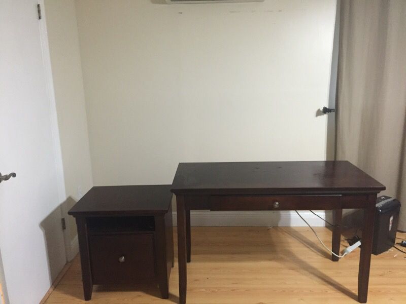 Desk and filing cabinet