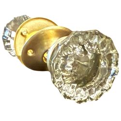 Vintage Clear Glass Door Knob Set Brass Hardware Architectural Salvage Home Decor
