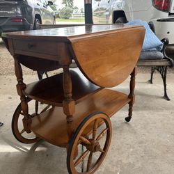 Vintage Rolling Tea Cart W/drop-leaf Top