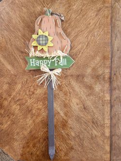 "Happy Fall" Pumpkin & Sunflower Garden Stake (1 item)