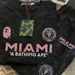 Men’s Large Bape x Inter Miami CF Set (Shirt & Shorts - Black & Pink)