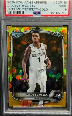2025-26 Bowman Chrome Sapphire Jason Edwards Chrome Prospects Gold /50 PSA 9