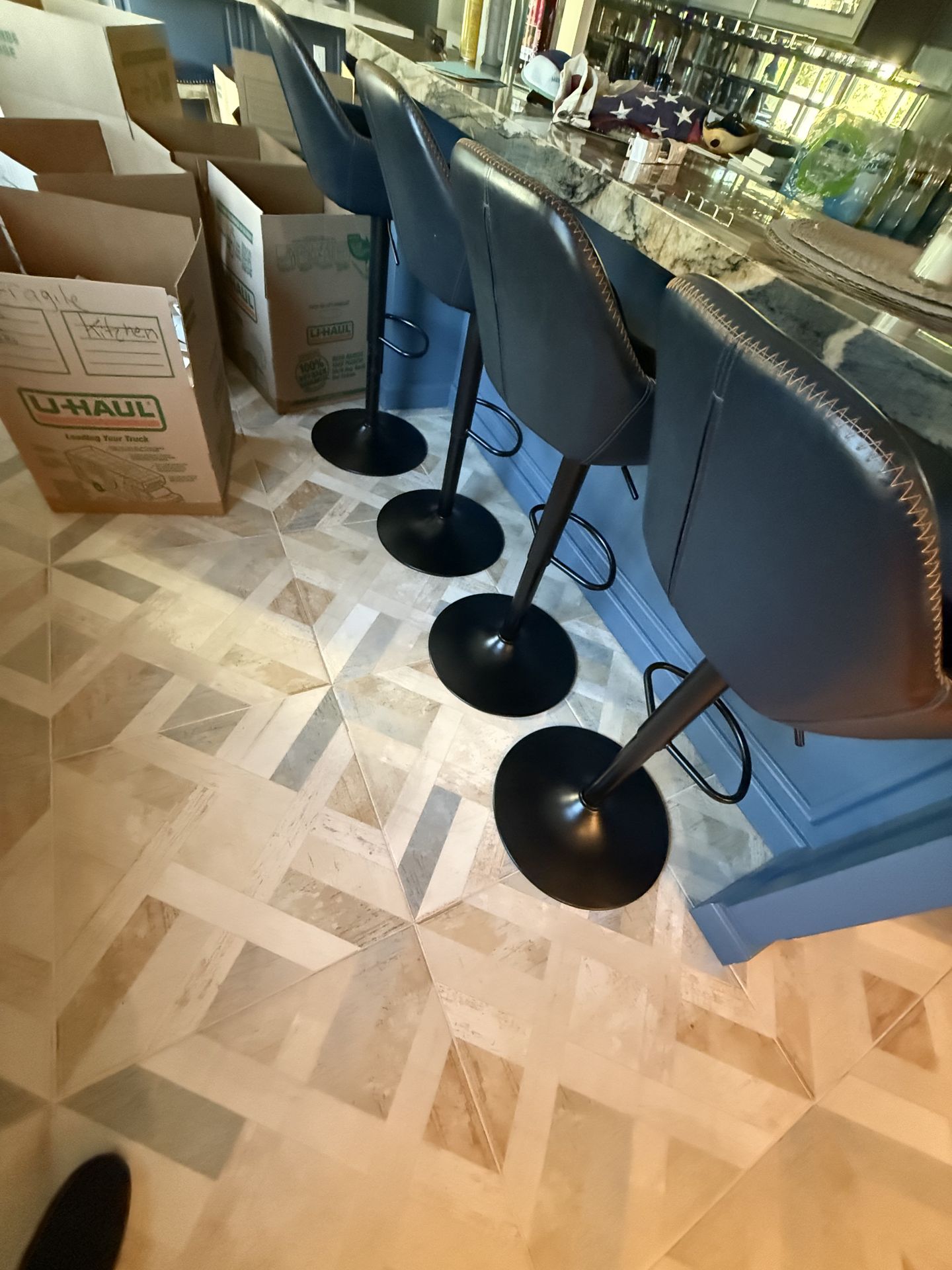 4 Blue Bar Stools