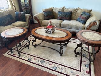 Living room couch with 3 tables