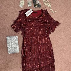 New Medium 6 Fringe Flapper Evening Dress Costume Accessories 
