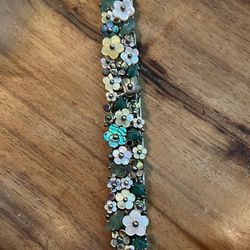 Sterling Silver Multi Stones Amethyst Pearls Pink Mother Of Pearl Bracelet. 7.5 inch when its open, 38.8 grams